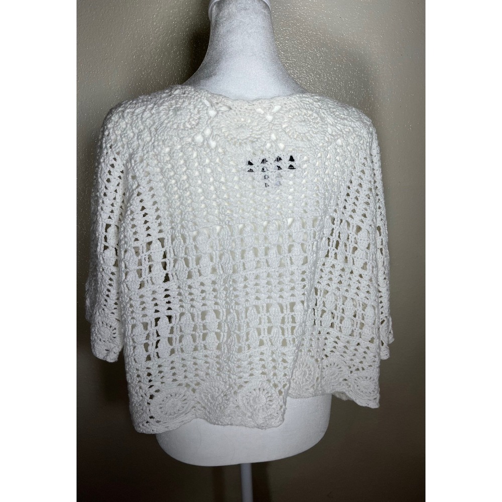 ATTITUDES by Renee Crochet  Cottage core SPRING Sweater White Open Front XL - Picture 2 of 8